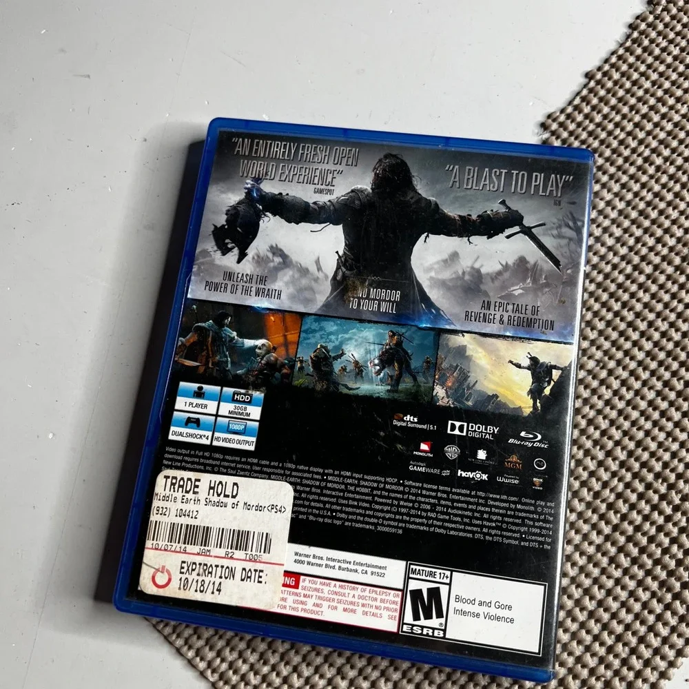 Middle Earth Shadow of Mordor Sony PlayStation 4 PS4 Action RPG Game Disc
